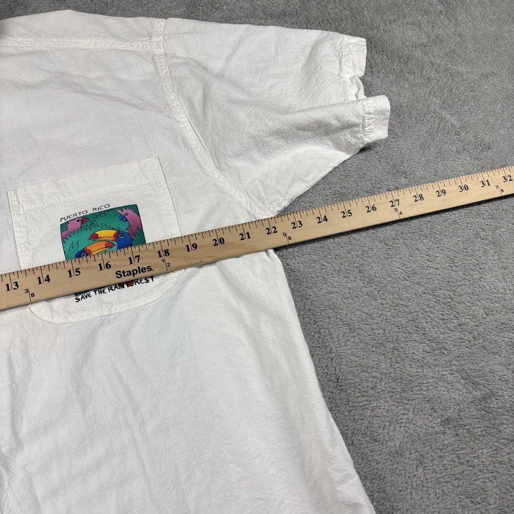 Puerto Rico Save The Rain Forest Cream 100% Cotton‎ Button Up Size Medium - Picture 6 of 10